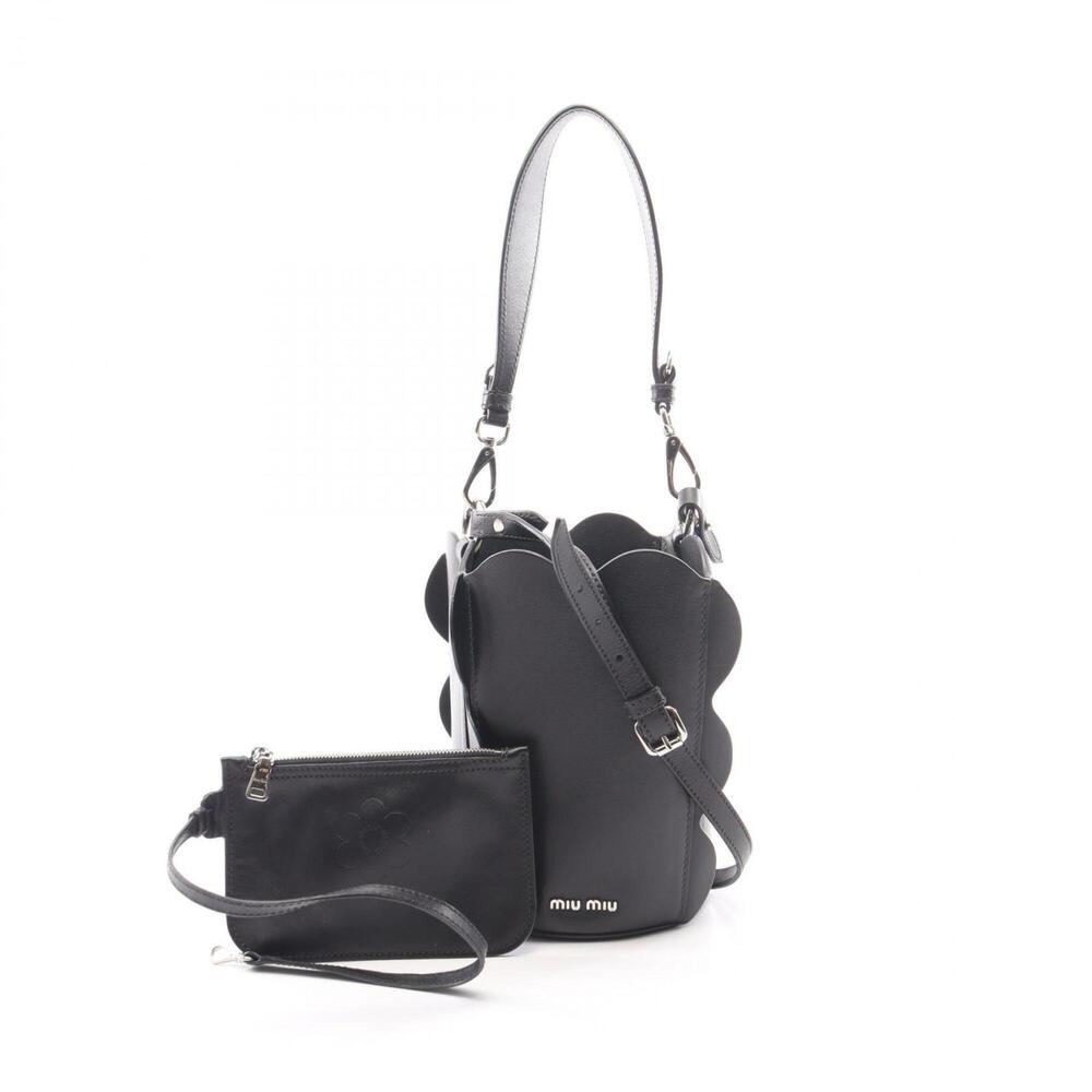 Miu Miu Miu Scalloped Bucket Bag 2-Way Handbag Leather Women's Black